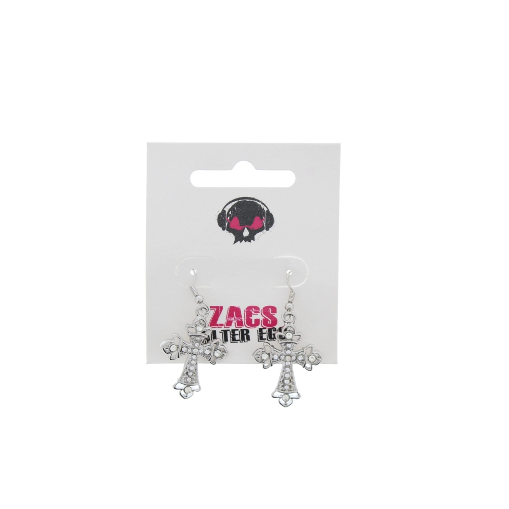 Zac's Alter Ego - Cross Earrings with Stones Earrings - Silver coloured